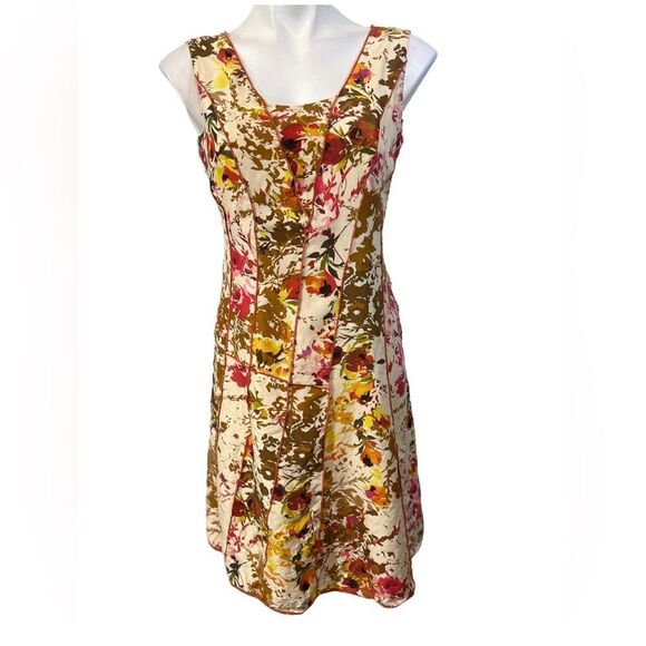 Sundance Catalog Dress Floral Silk sz 6 sleeveless beige multicolor *altered* -6 - Picture 2 of 8